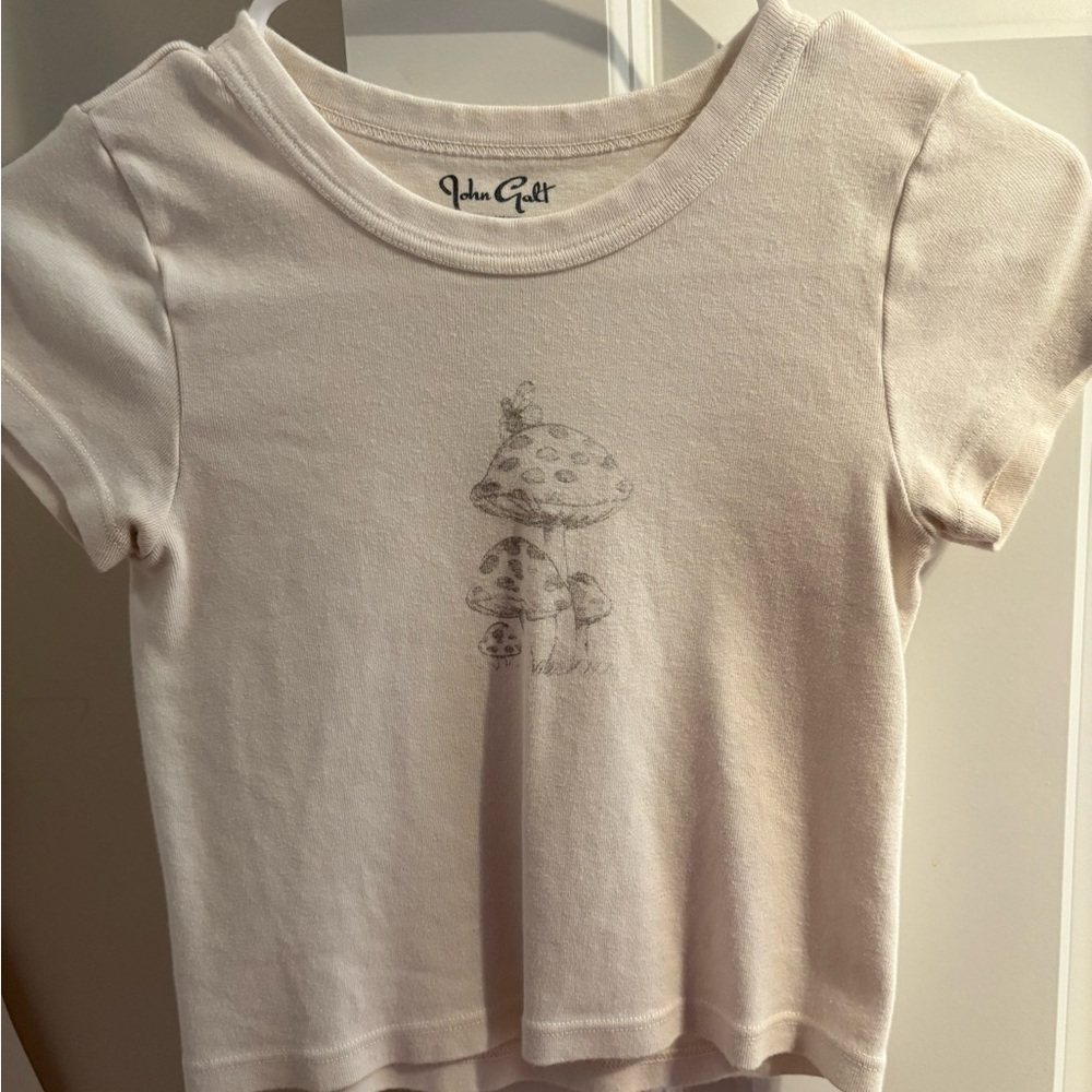 Brandy Melville Off-White Tee with Mushroom Design